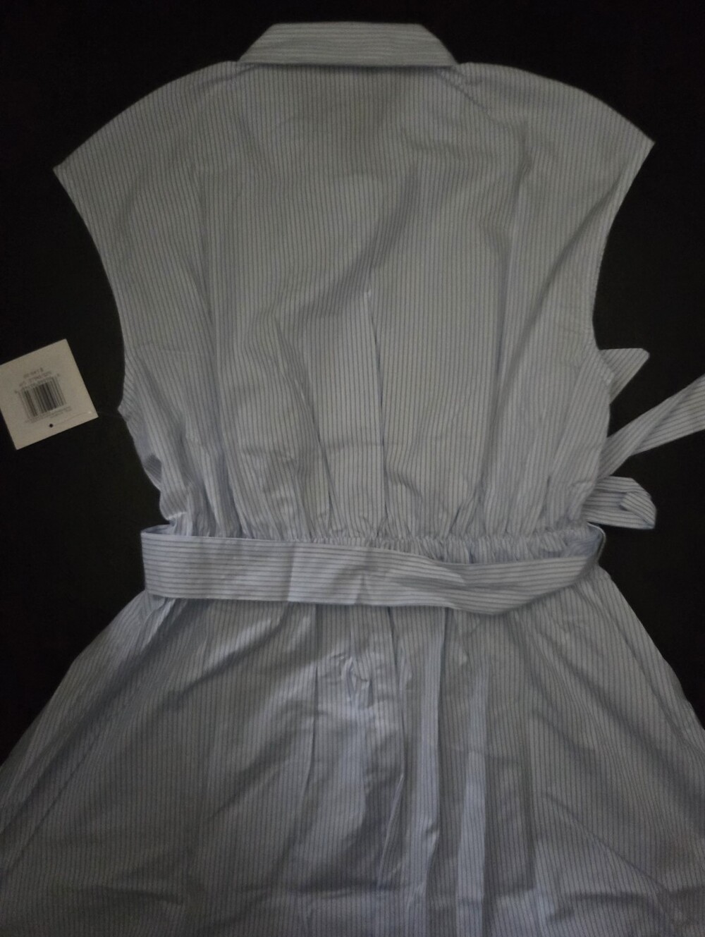 NWT - Ellen Tracy Cotton Blue Pinstripe Embroidered Hem Maxi Shirtdress - L - Picture 14 of 16